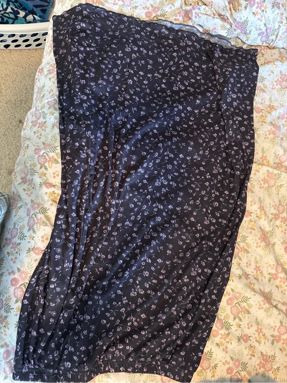 Floral Midi Skirt in Black with Lavender Print